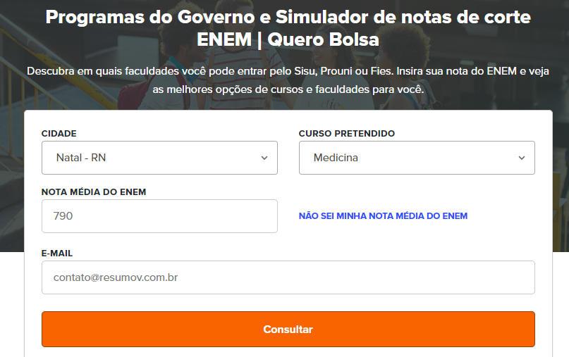 Simulador SISU com base nas suas notas do ENEM